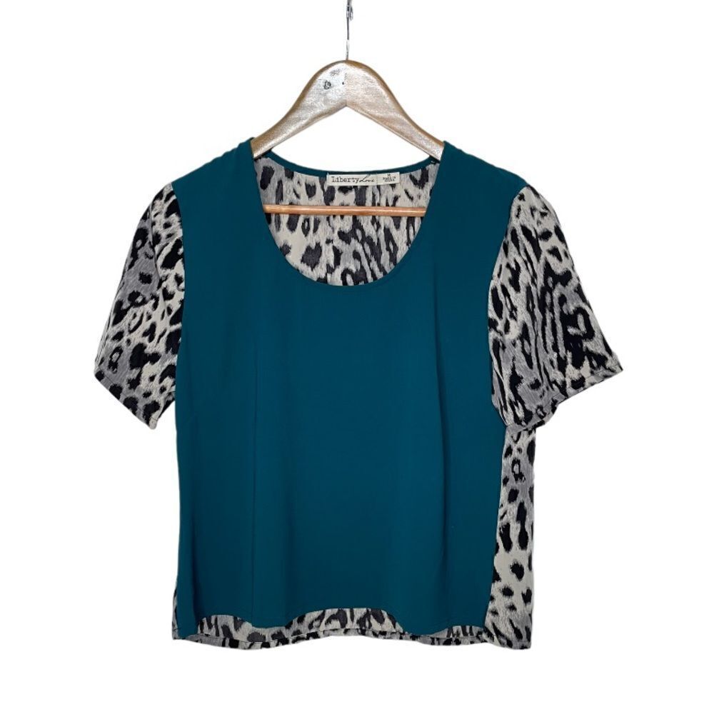 Liberty Love Short Sleeve Green & Animal Print Top